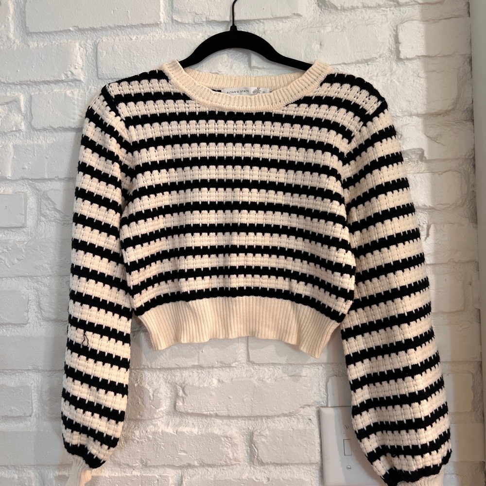 Altar'd State Cream and Black Cropped Knit Sweater